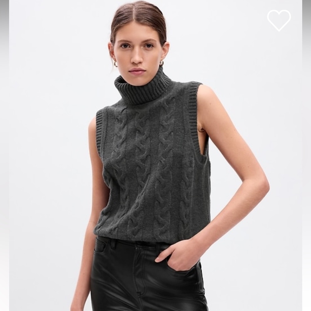 NWT Charcoal Gray CashSoft Cable-Knit Turtleneck Sweater Tank XL Tall
